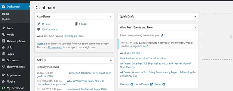 WordPress dashboard image