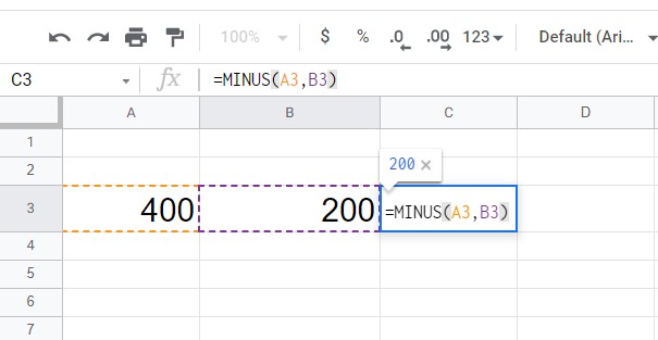 using Minus Function cell value screenshot